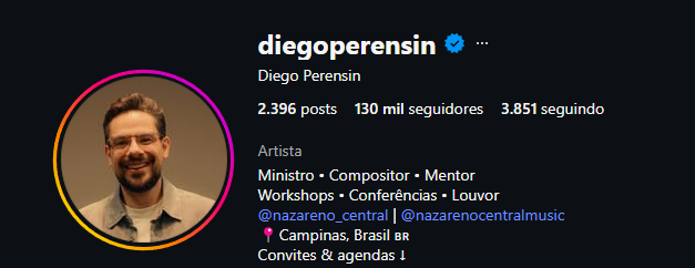 Perfil de Diego Perensin no Instagram — 130 mil seguidores